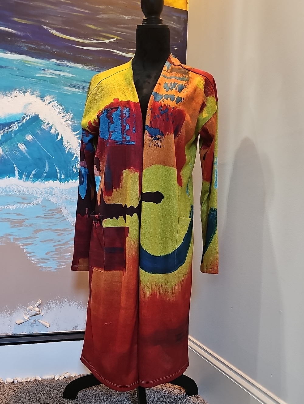Vibrant Abstract Multi‑Color Long Cardigan